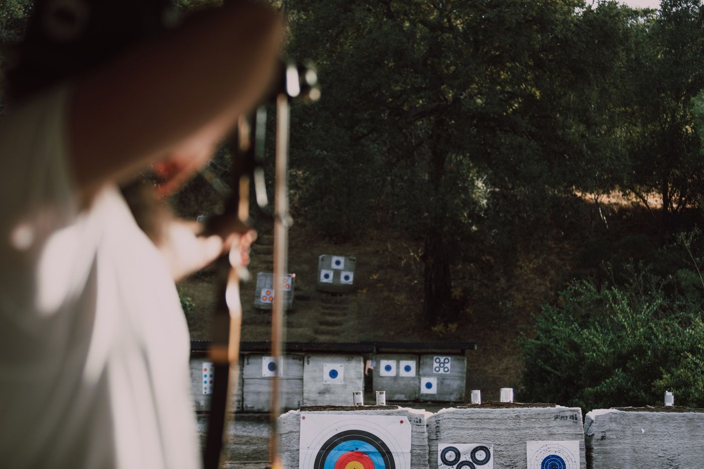 Archer aiming at the targets on the field